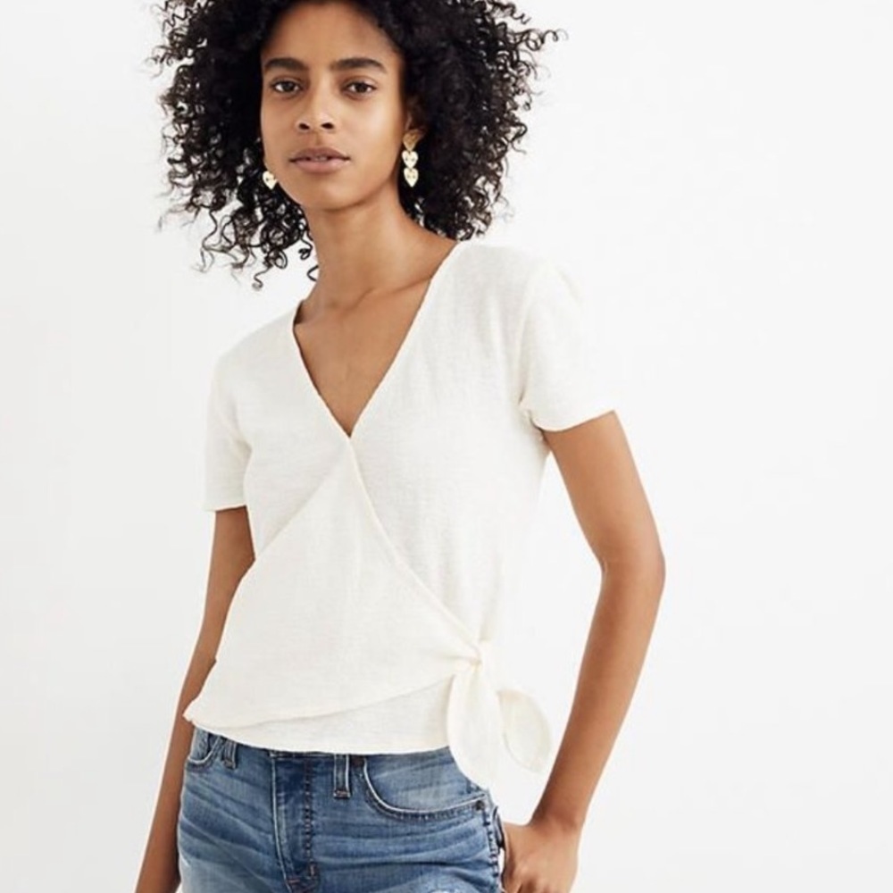 MADEWELL Wrap-Tie Top Cream Casual Neutral Size XXS